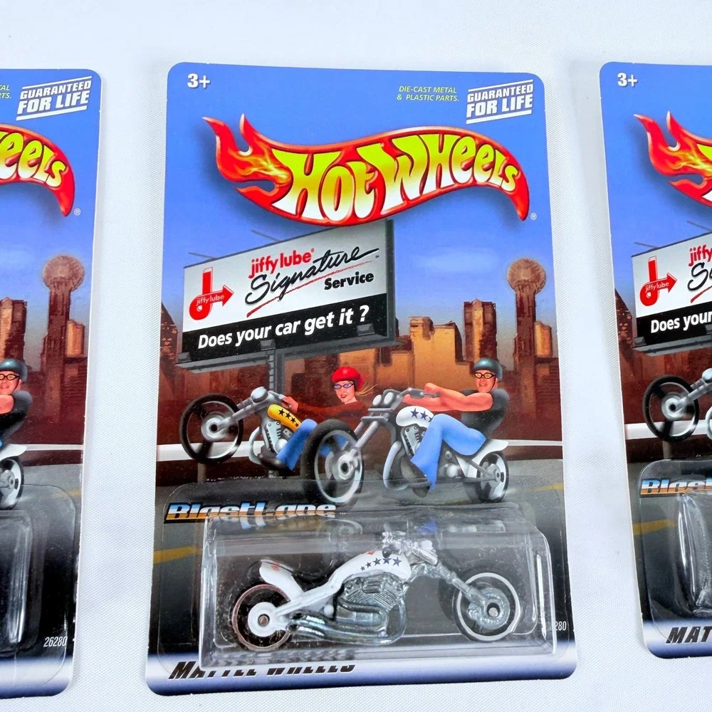 Hot Wheels Blast Lane Motorcycle Jiffy Lube Promo Lot of 3 White Diecast 26280